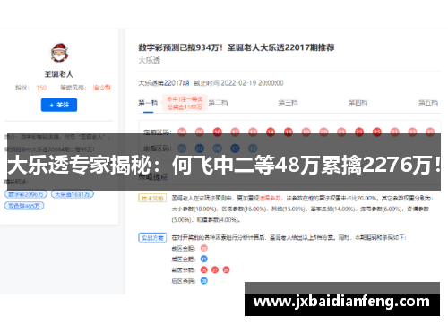 大乐透专家揭秘：何飞中二等48万累擒2276万！